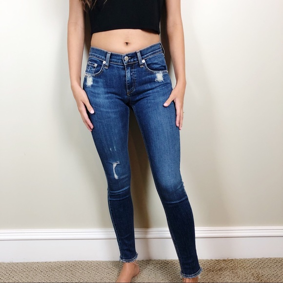 Rag & Bone Distressed Raw Hem Skinny Jeans - Picture 7 of 8